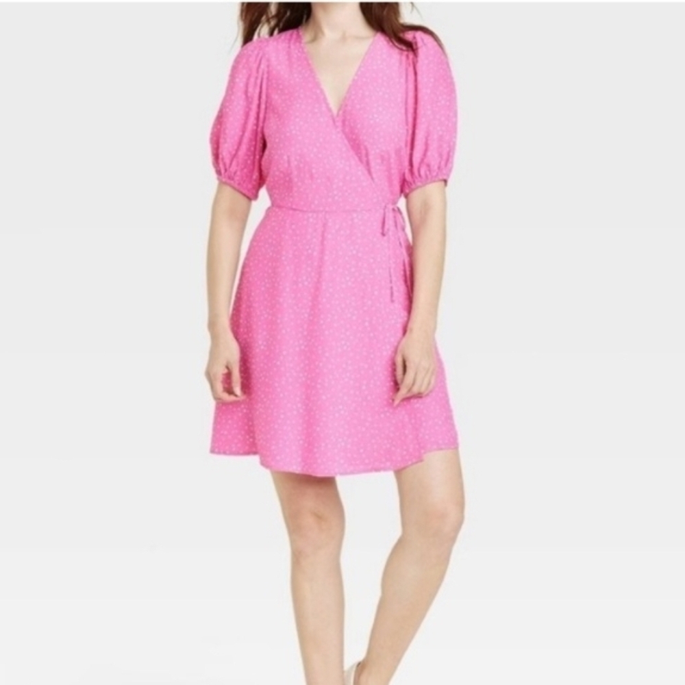 a new day Bright Pink Polka Dot Dress